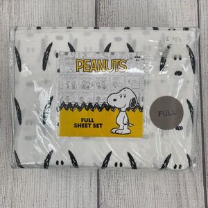 Peanuts Snoopy Sheet Set Full White Black 100% Cotton Charlie Brown Cartoon